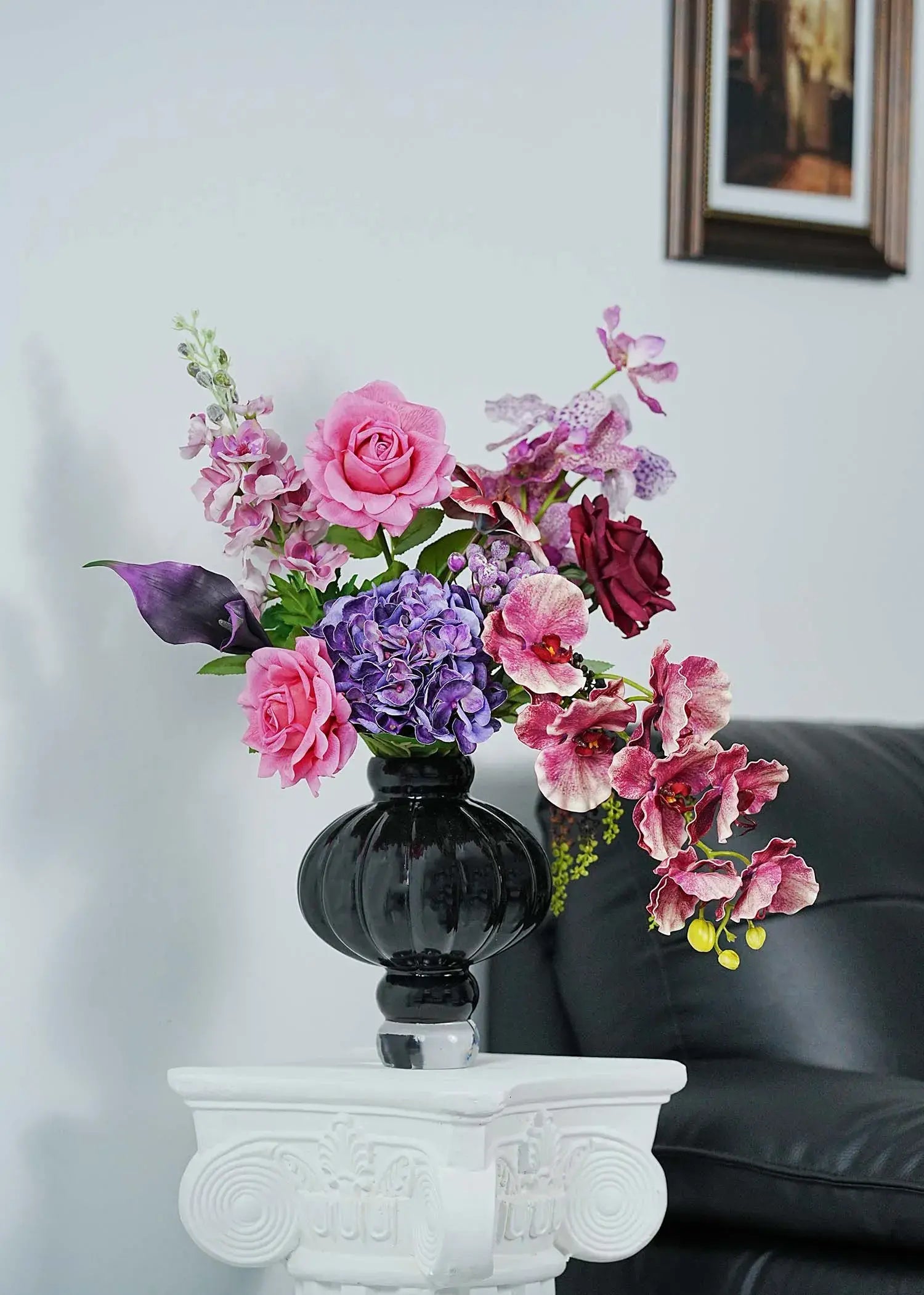Luxury Faux Floral Arrangement with Roses, Orchids & Calla Lilies