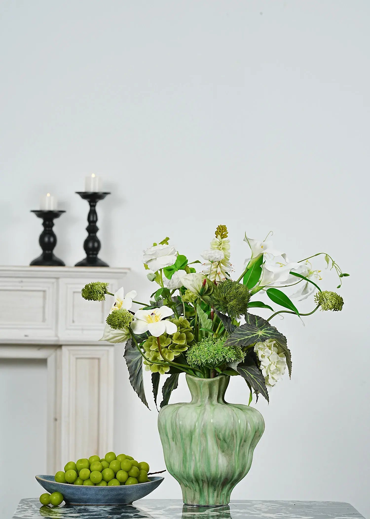 Artificial White and Green Mixed Flower Bouquet