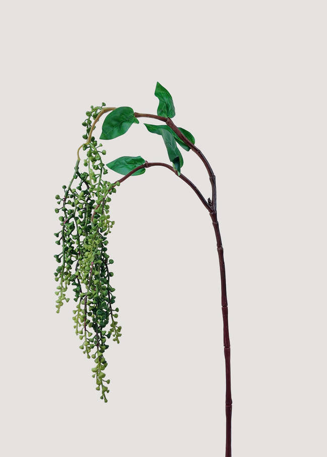 Artificial green berry branch with realistic leaves for faux floral arrangements