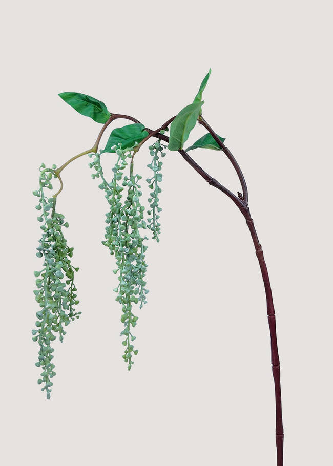 Artificial light green berry branch with lifelike leaves for arrangements