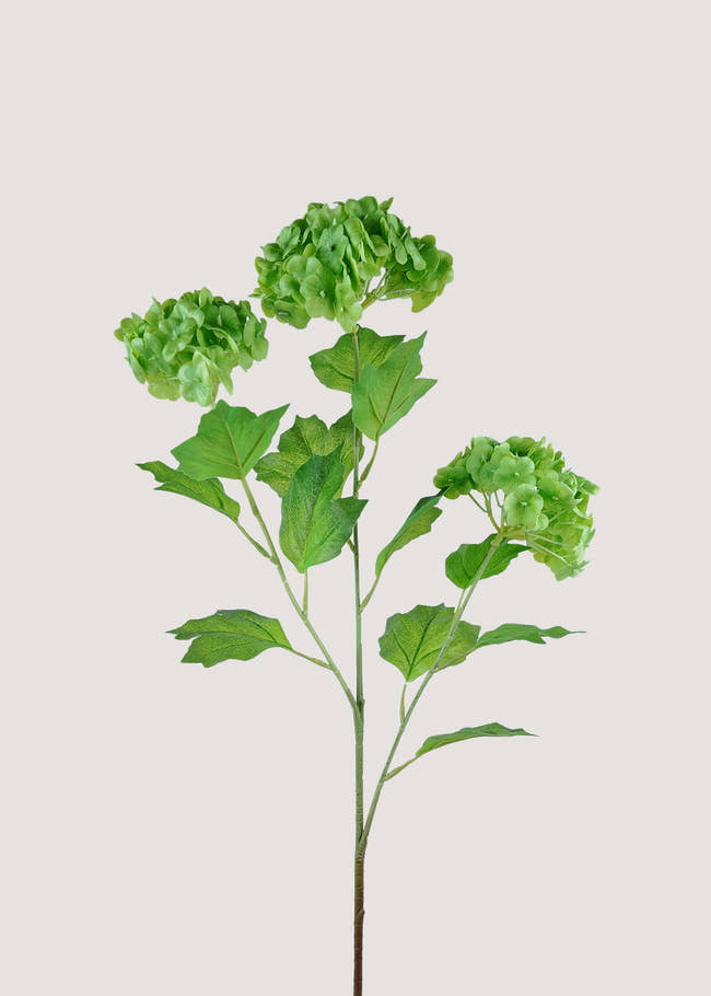 Artificial three-head green hydrangea stem faux flower branch