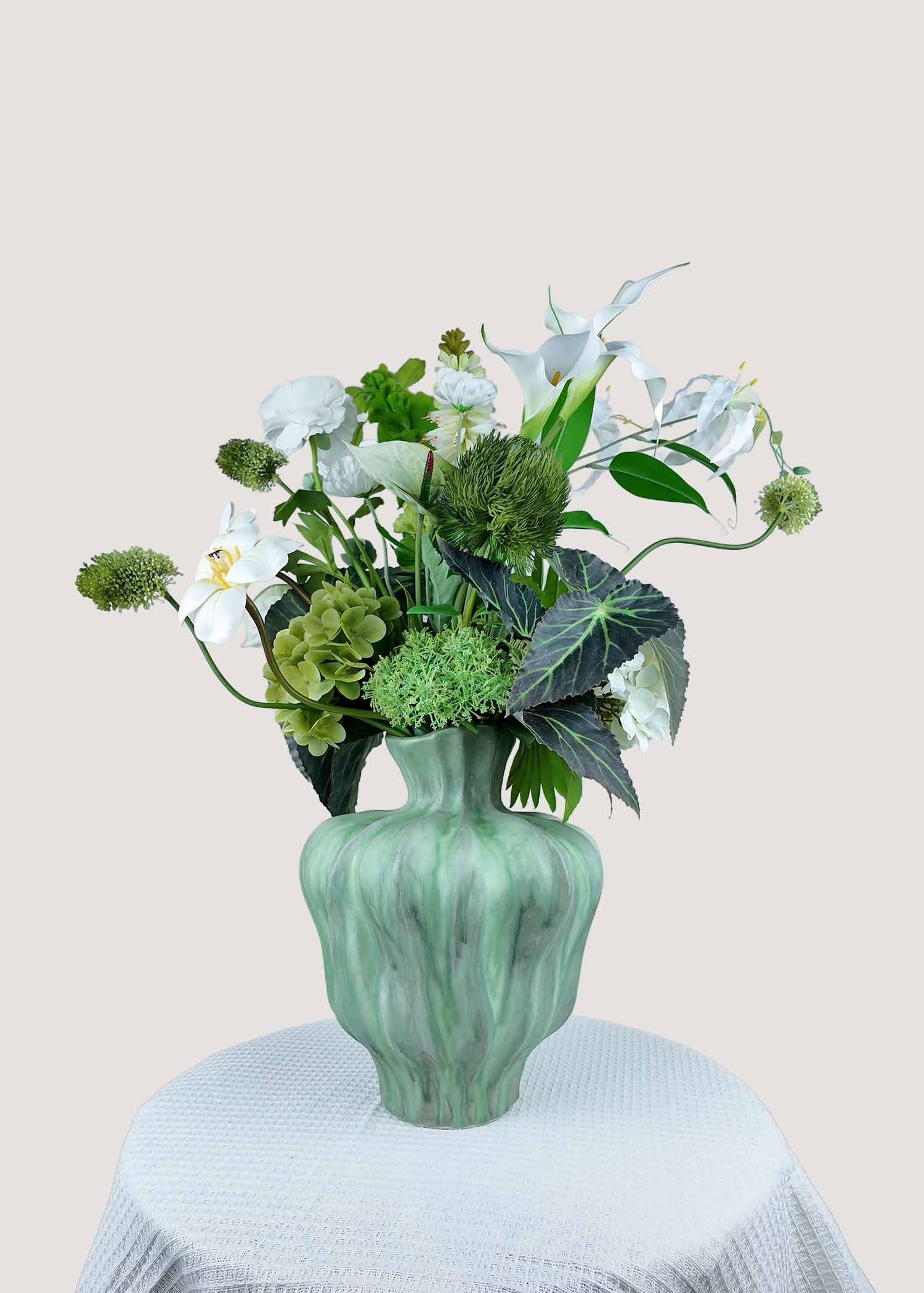 Artificial white and green mixed flower bouquet