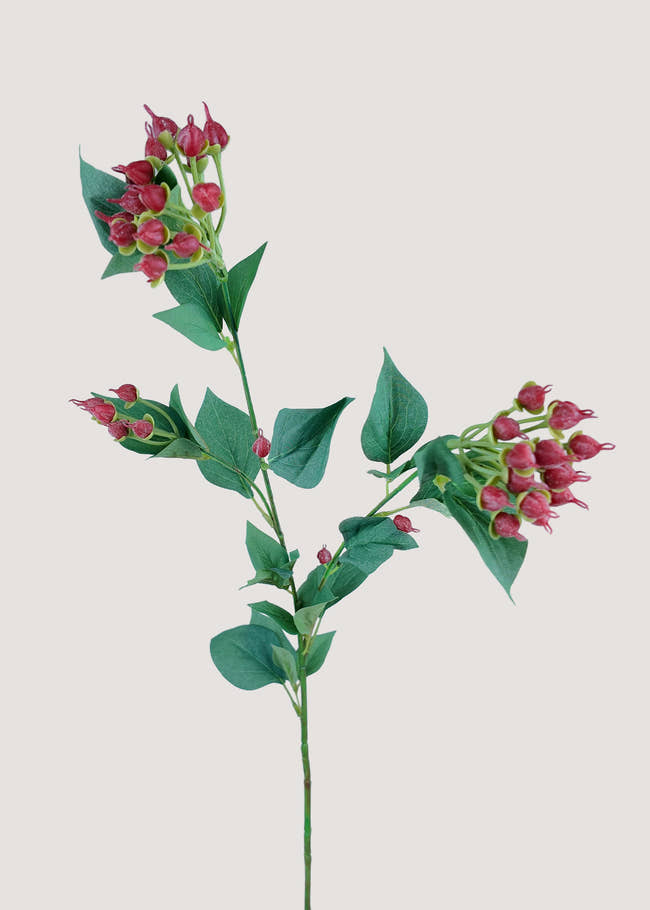 Christmas Berry artificial stem with red berries and green leaves main view