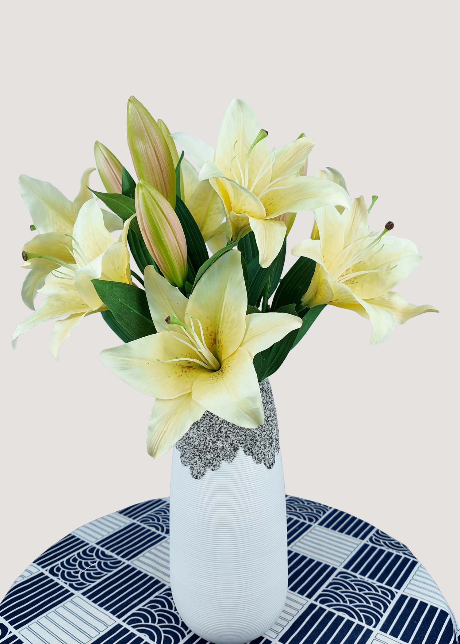 Elegant cream yellow faux lilies in vase – luxury artificial flower arrangement