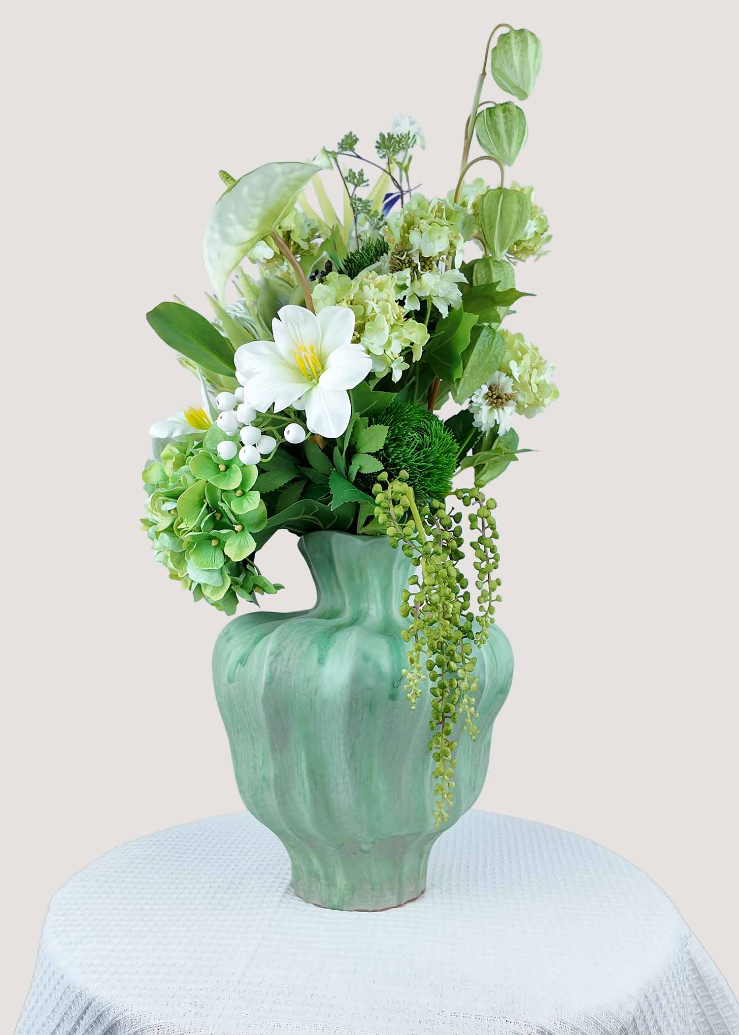 Real touch artificial hydrangea and anthurium arrangement with lifelike details, perfect for wedding or living room decor