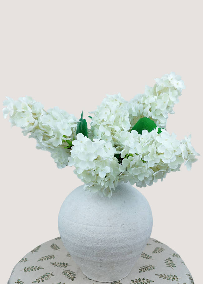 White artificial panicle hydrangea stem for vase arrangements and home décor