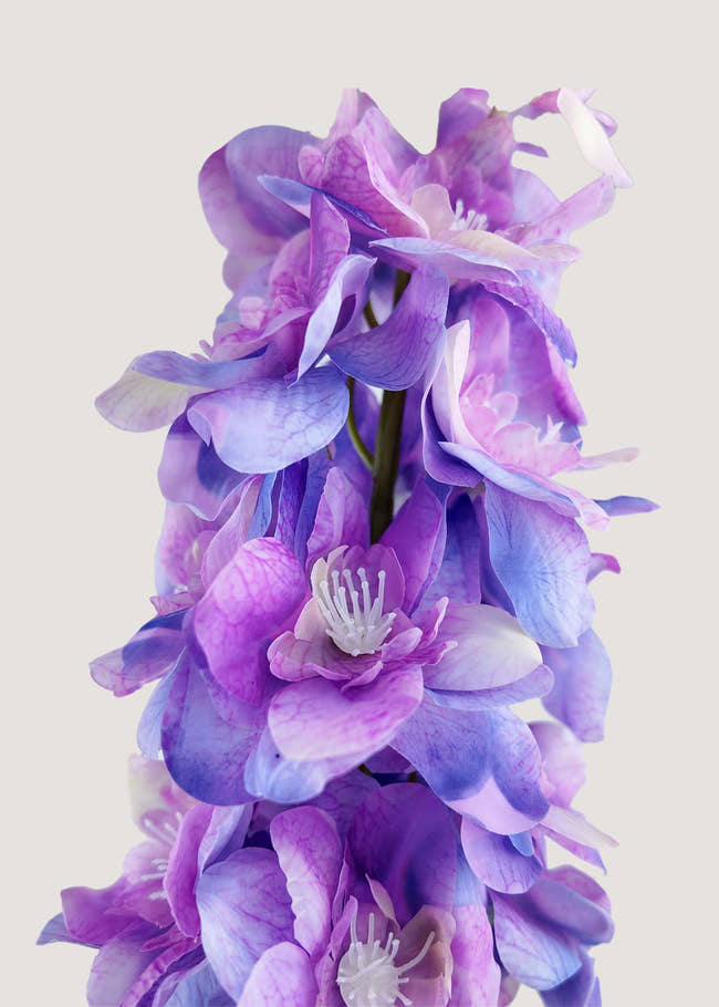 Everblooma purple faux delphinium flower stem for vases and centerpieces