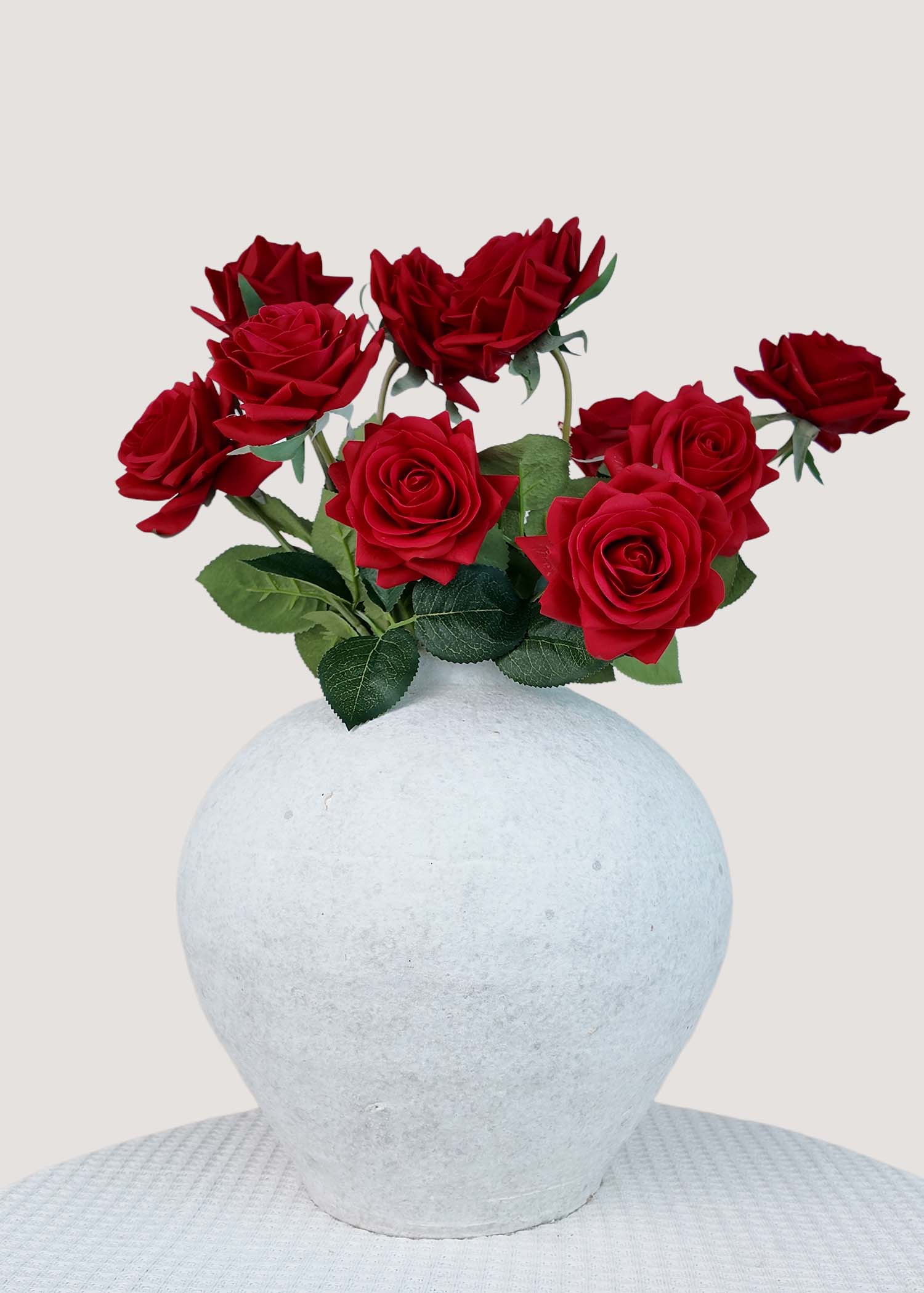 Classic Faux Red Rose Flower with Green Leaves – 16"
