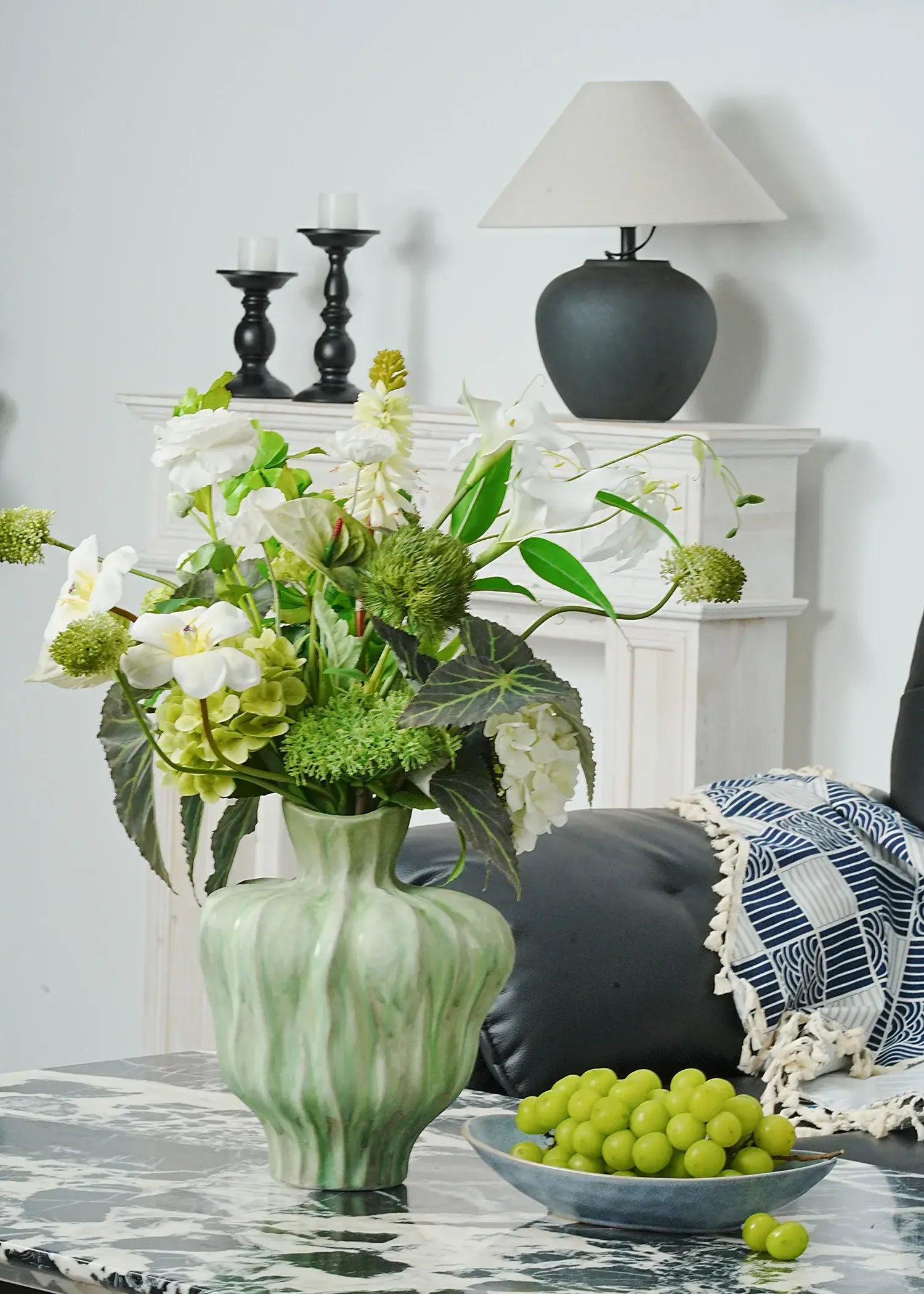 Artificial White and Green Mixed Flower Bouquet