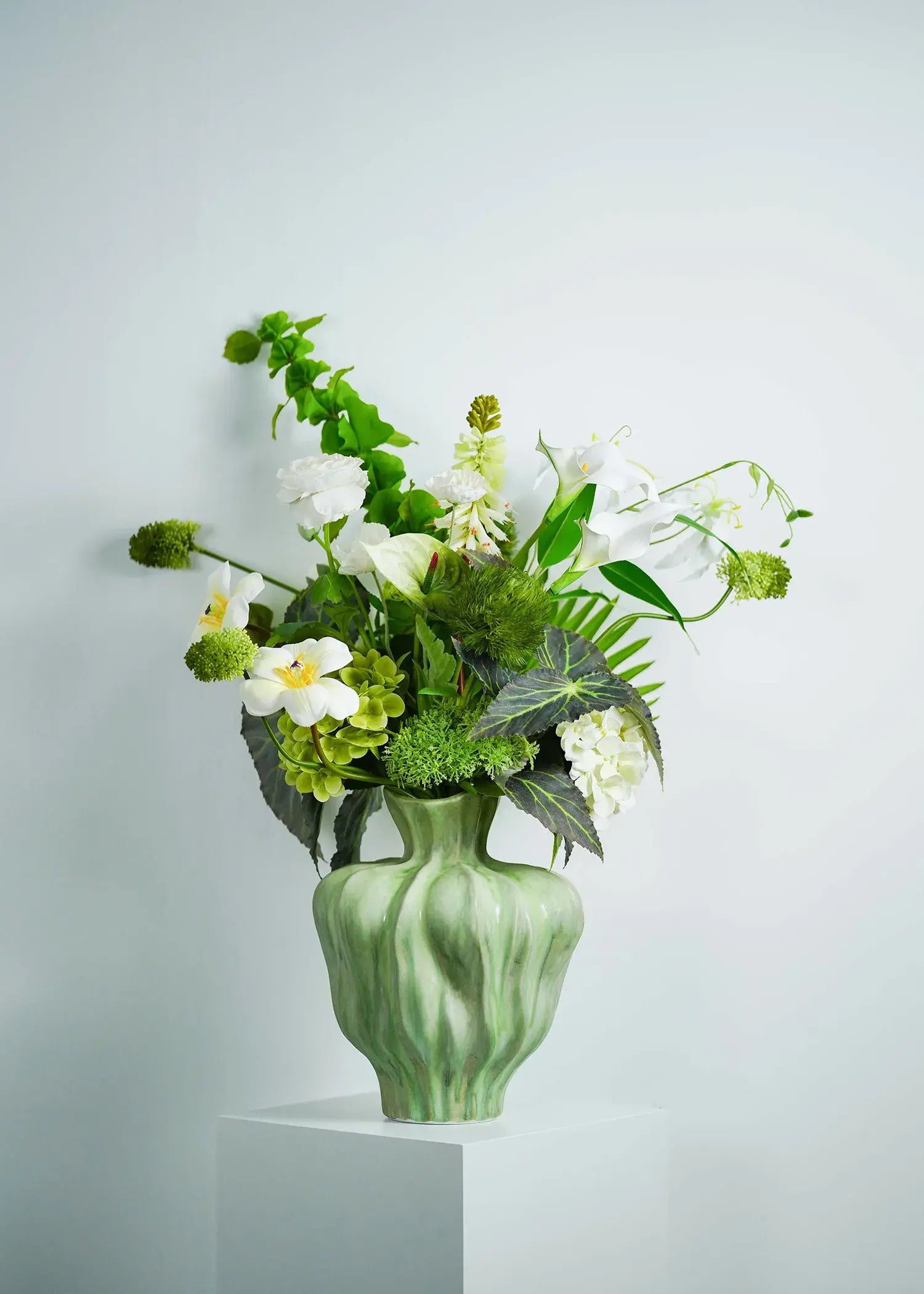 Artificial White and Green Mixed Flower Bouquet