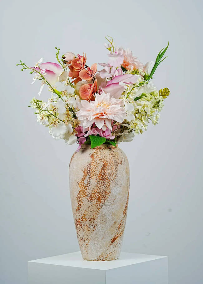 Peach Blush Orchid & Dahlia Artificial Flower Arrangement