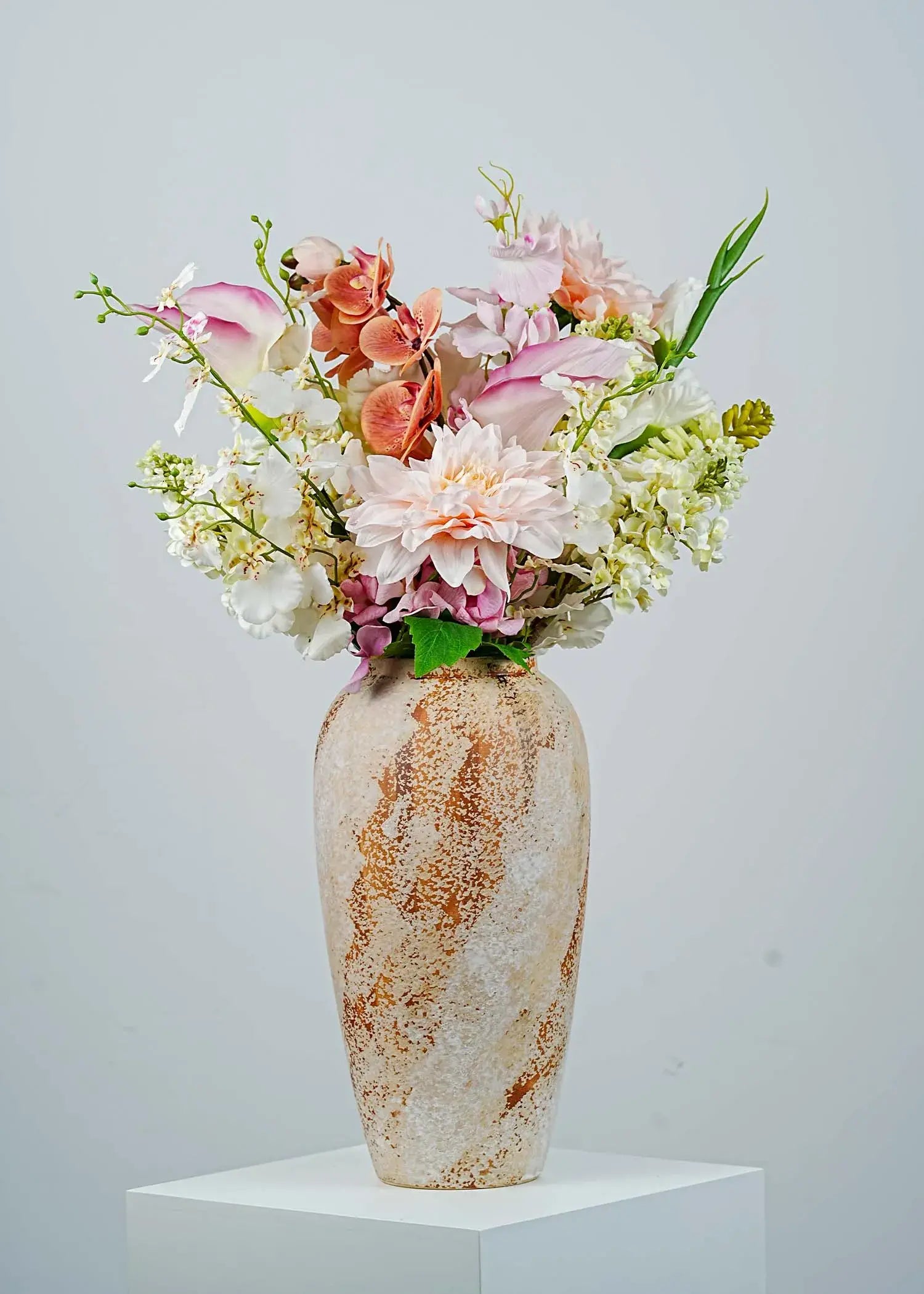 Peach Blush Orchid &amp; Dahlia Artificial Flower Arrangement