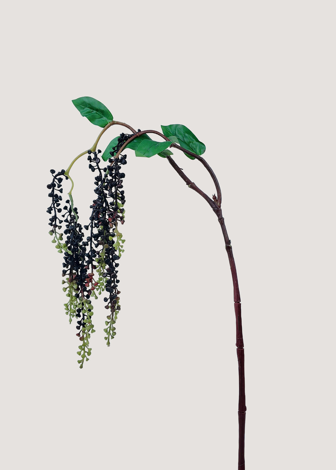 Artificial black berry branch with green leaves for faux floral arrangements