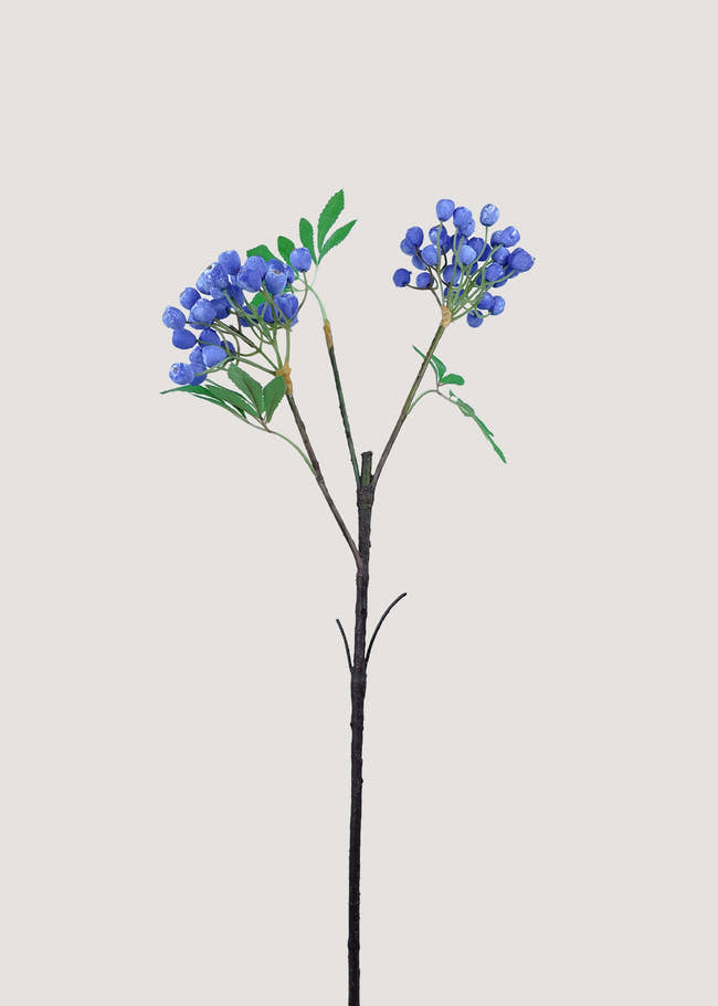 Artificial blue berry spray branch with green leaves for rustic décor