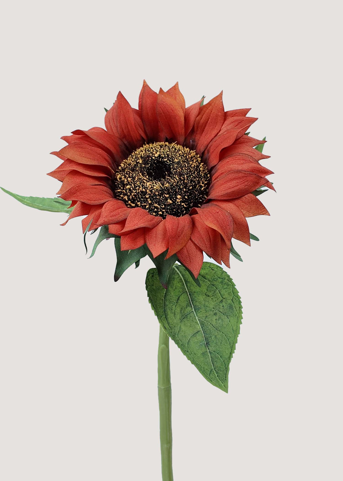 Artificial burnt orange sunflower stem with rustic petals main image