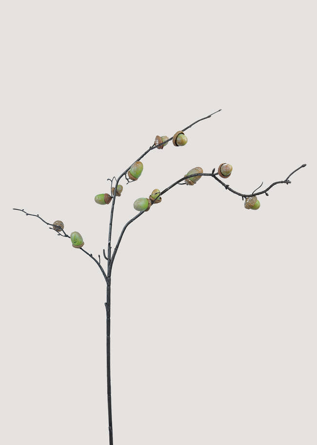 Artificial green acorn branch with rustic brown stems for autumn décor