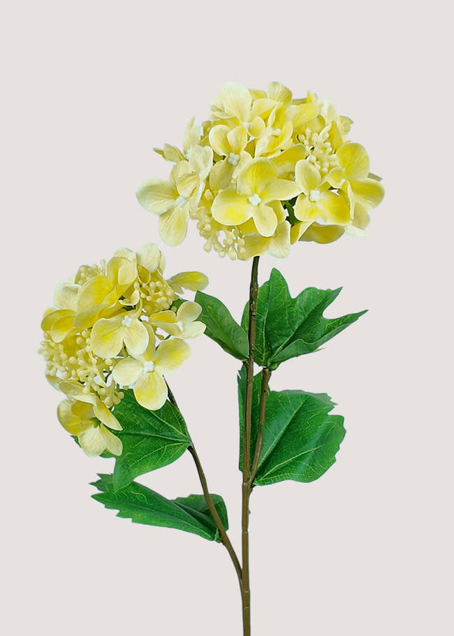 Bright Yellow Artificial Hydrangea Stem – Realistic Faux Flower Main View