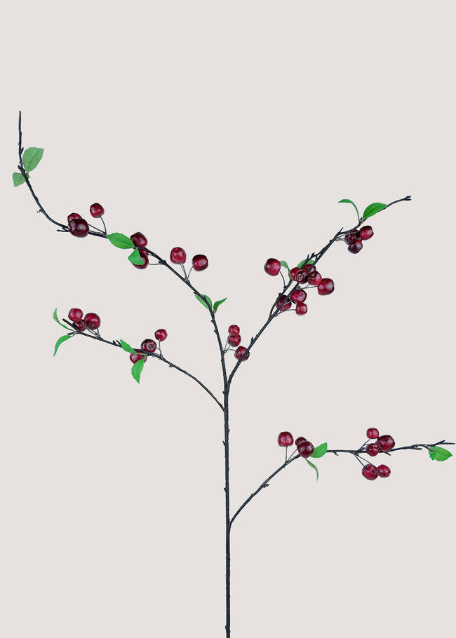 Artificial red apple branch with glossy fruits and green leaves – main view