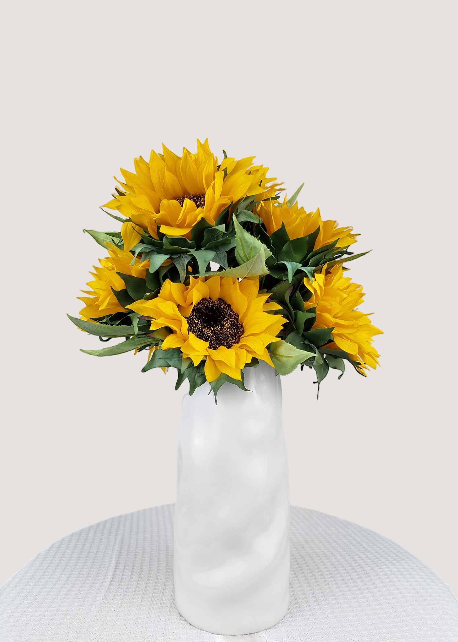 Artificial sunflower bouquet with 6 stems, bright yellow faux flowers for home and wedding decor