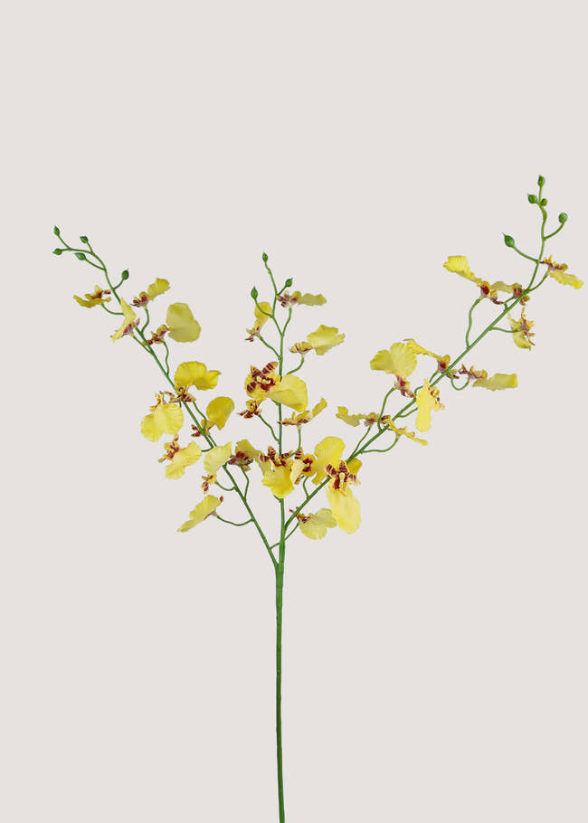 Artificial yellow Dancing Lady orchid stem faux bloom