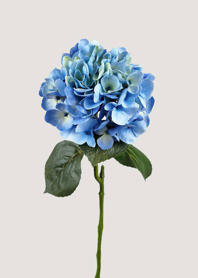 Blue artificial hydrangea stem with natural branch design
