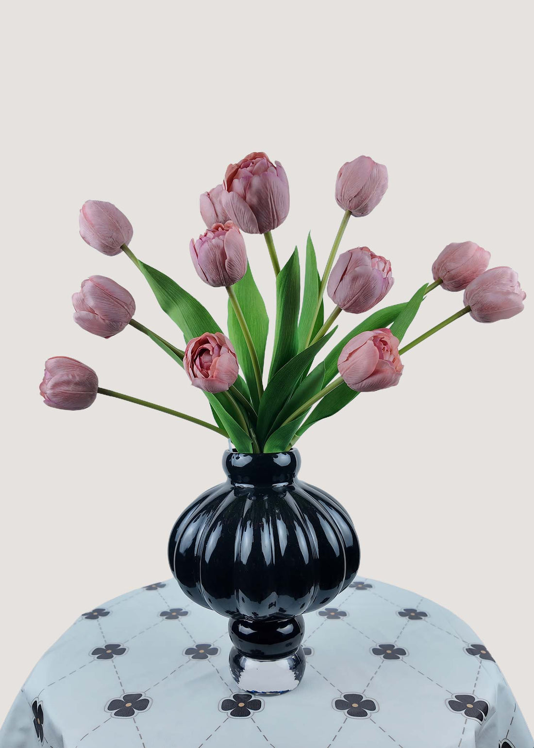 Main view of blush pink artificial tulip bouquet with 12 stems in vase