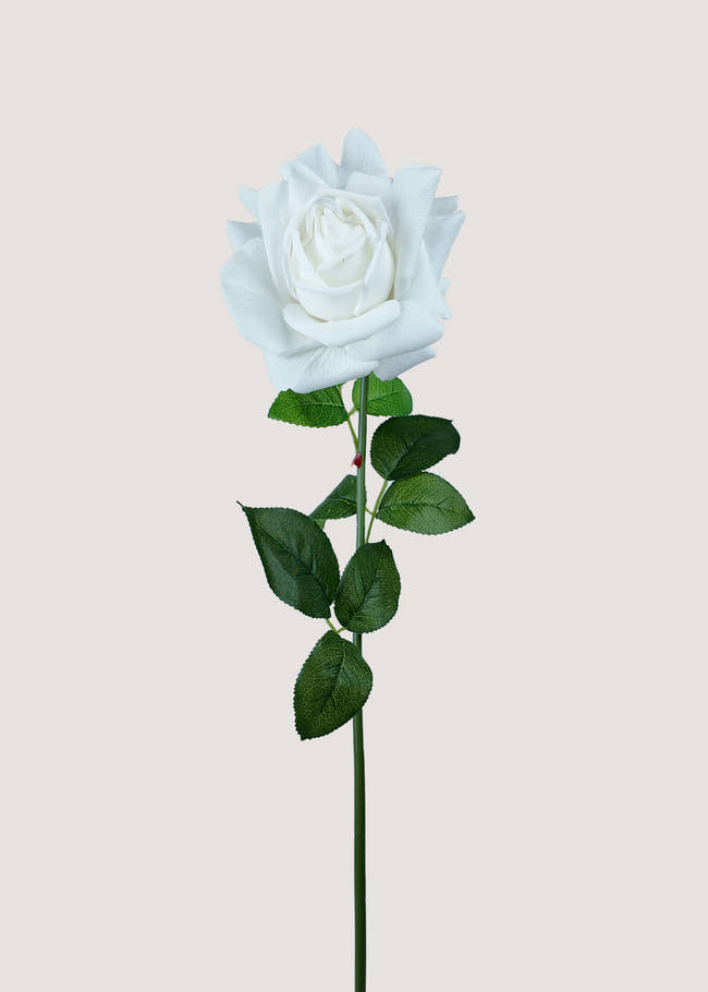 Real touch white faux rose bloom with lifelike details