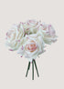 Blush white artificial roses bouquet with pink tips, 5 faux rose stems for weddings.