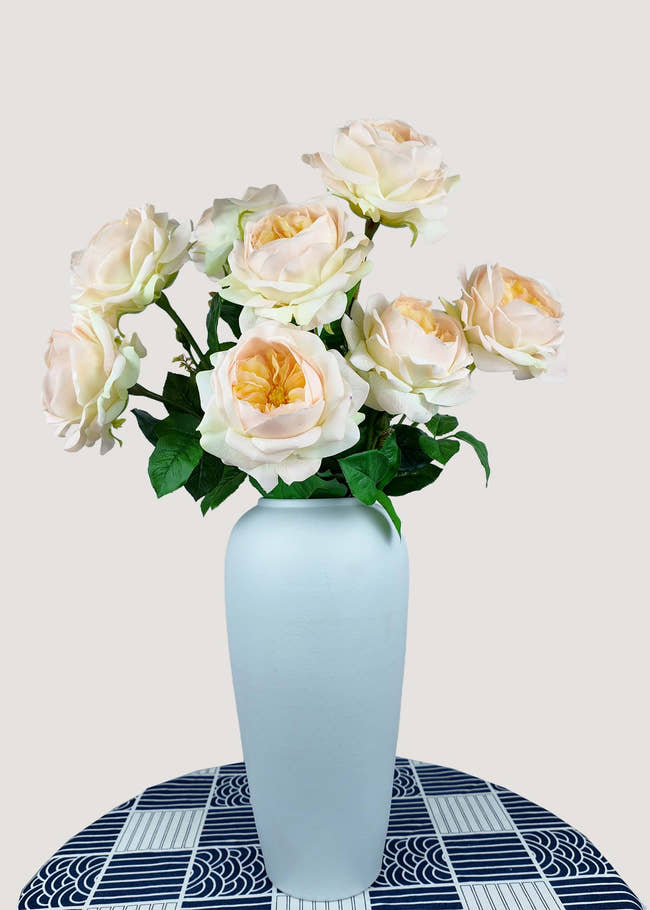 Champagne David Austin roses artificial flower bouquet in vase