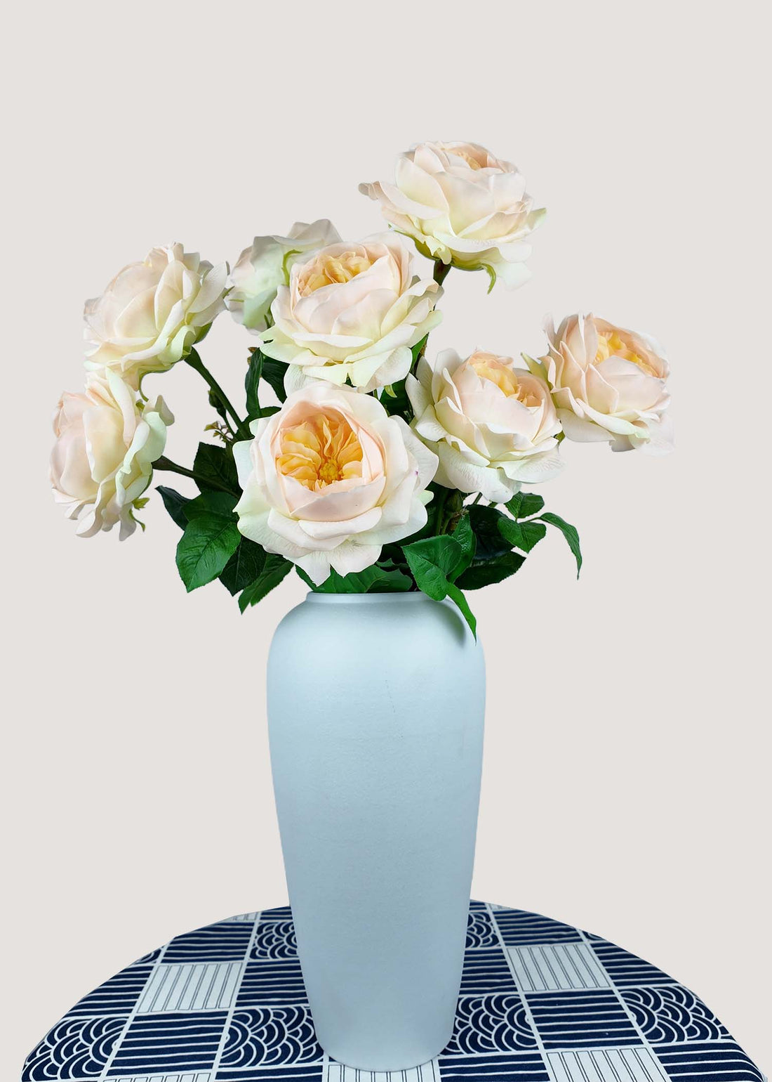 Champagne David Austin roses artificial flower bouquet in vase