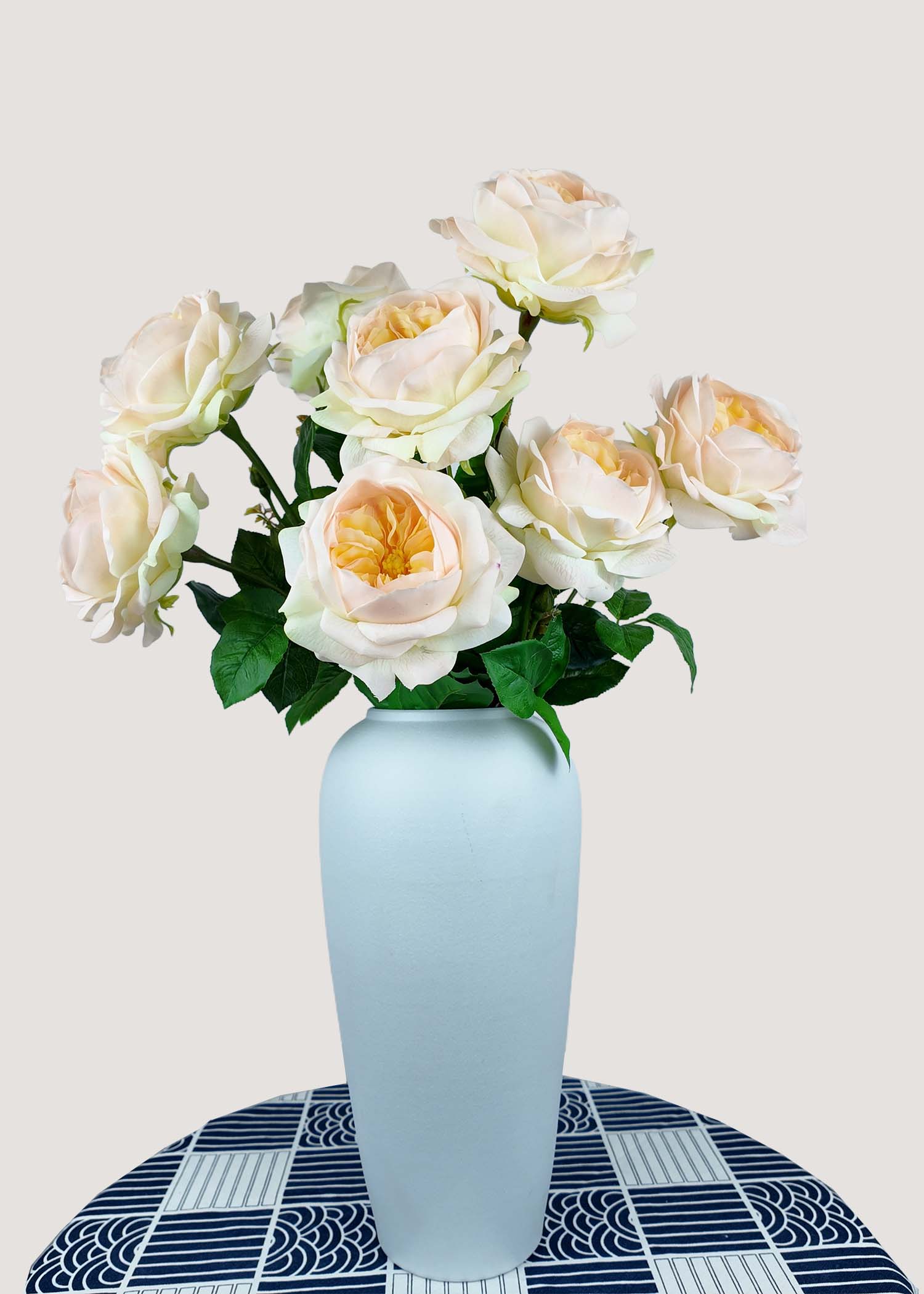 Champagne David Austin roses artificial flower bouquet in vase