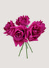 Deep fuchsia artificial rose bouquet with 5 silk rose stems – luxury faux flowers.
