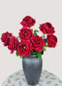 Deep red David Austin roses artificial flower bouquet in vase