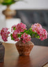 Everblooma pink hydrangea stems arrangement with realistic petals and lush green leaves, high-quality faux flowers for elegant home décor