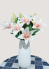 Pink and white faux lilies in vase elegant artificial flower arrangement
