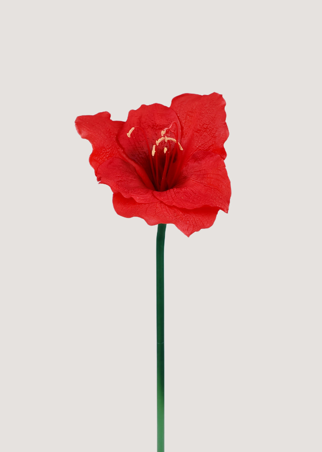Red artificial amaryllis flower stem single bloom