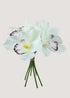 White artificial hui lan orchid bouquet with 6 faux cymbidium stems for weddings.