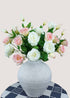 White and pink artificial lisianthus flower bouquet in vase