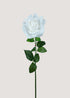 Right side angle of artificial long stem white rose for vases and centerpieces