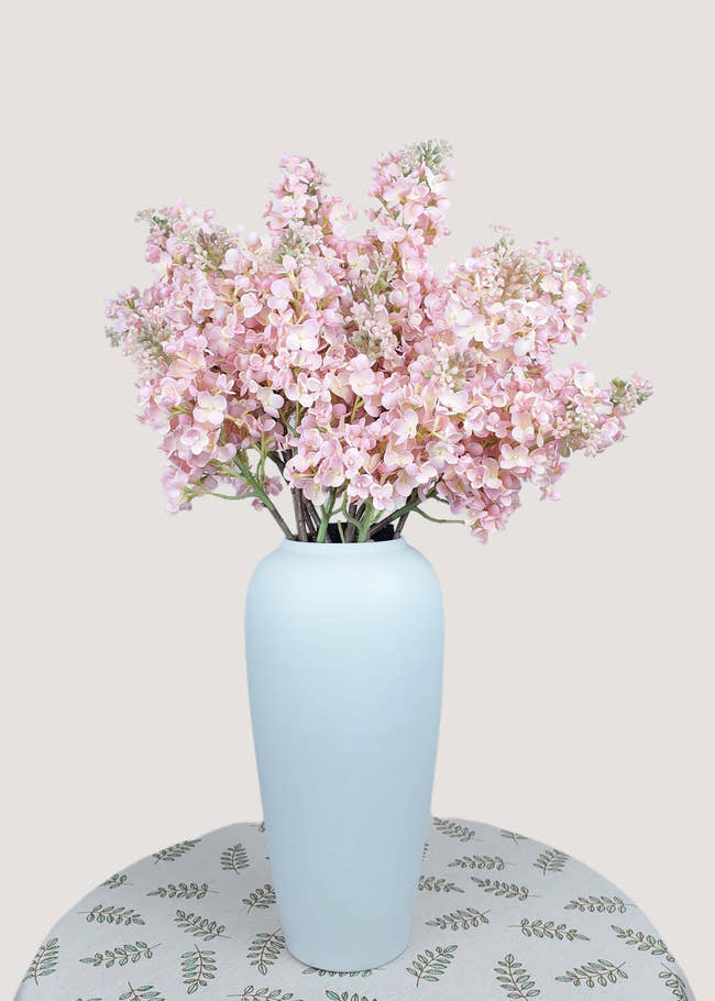 Blush pink artificial lilac bouquet with realistic faux flowers for wedding and home décor