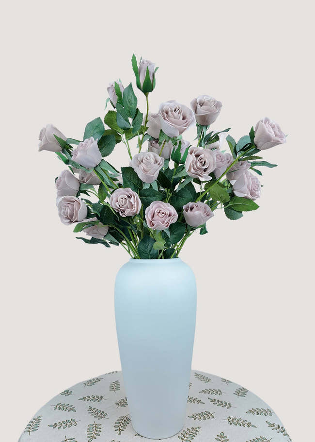 Dusty mauve artificial rose bouquet with 5 blooms and 1 bud – EverBlooma