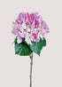 Blush pink artificial hydrangea stem with realistic root and natural foliage, perfect faux flower for home décor.