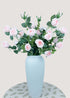 Side view of blush pink faux rose bouquet – 6 stems with blooms and buds