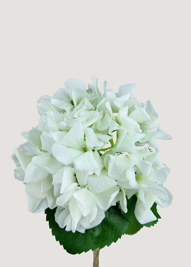 Close-up of real touch white artificial hydrangea petals