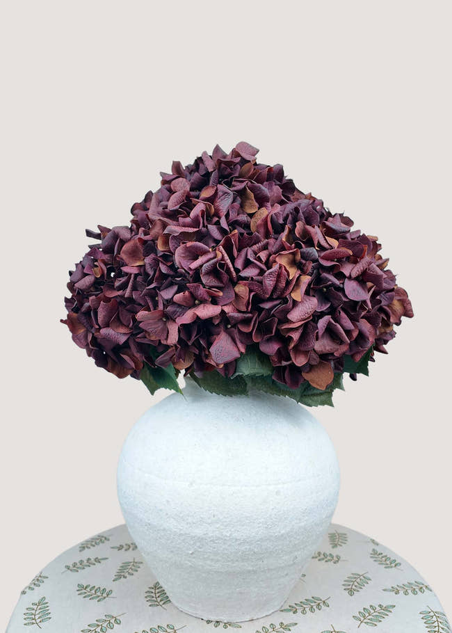 Vintage wine brown artificial hydrangea bouquet with realistic silk flowers for arrangements