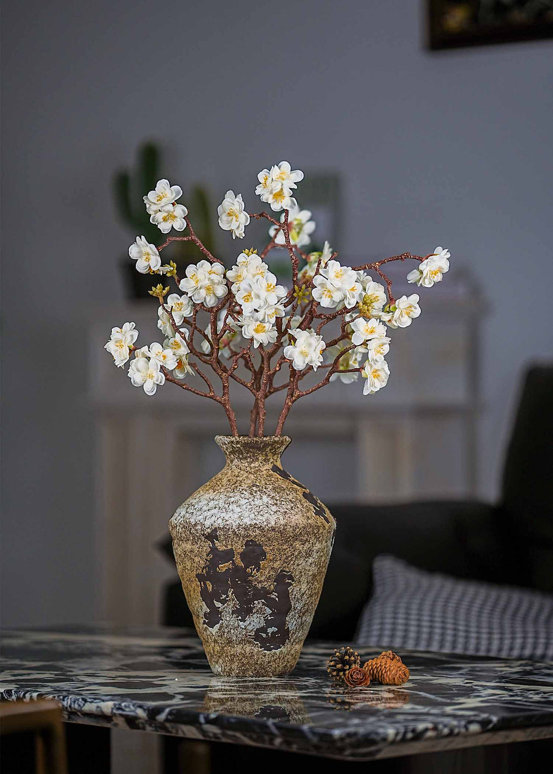 White artificial camellia flower branches by Everblooma