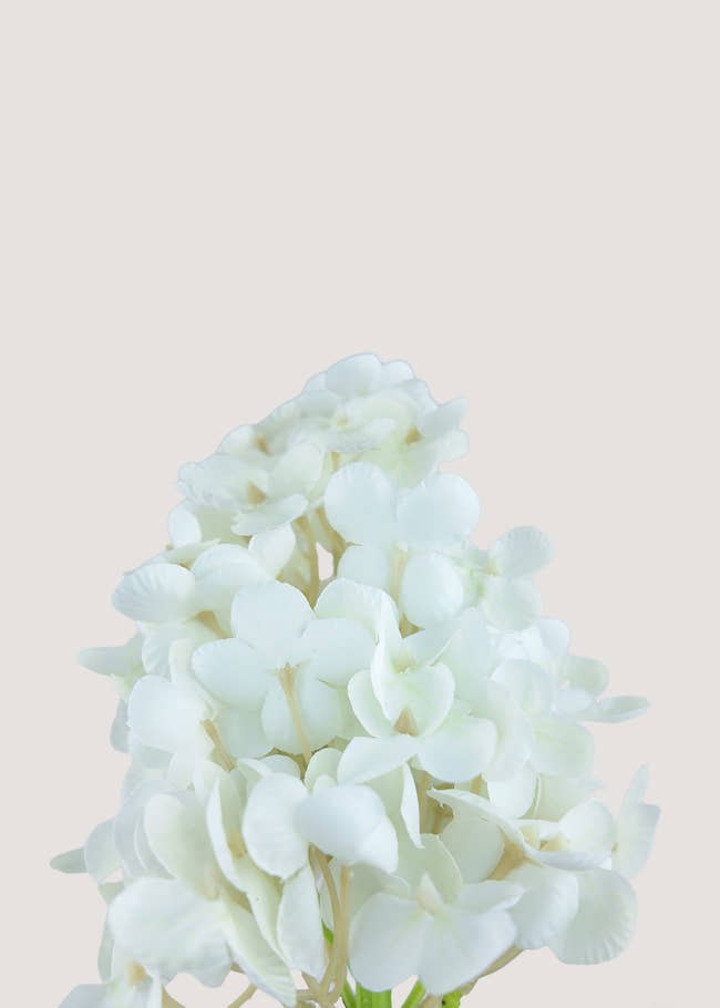 White artificial hydrangea paniculata stem with lifelike clustered blooms by Everblooma