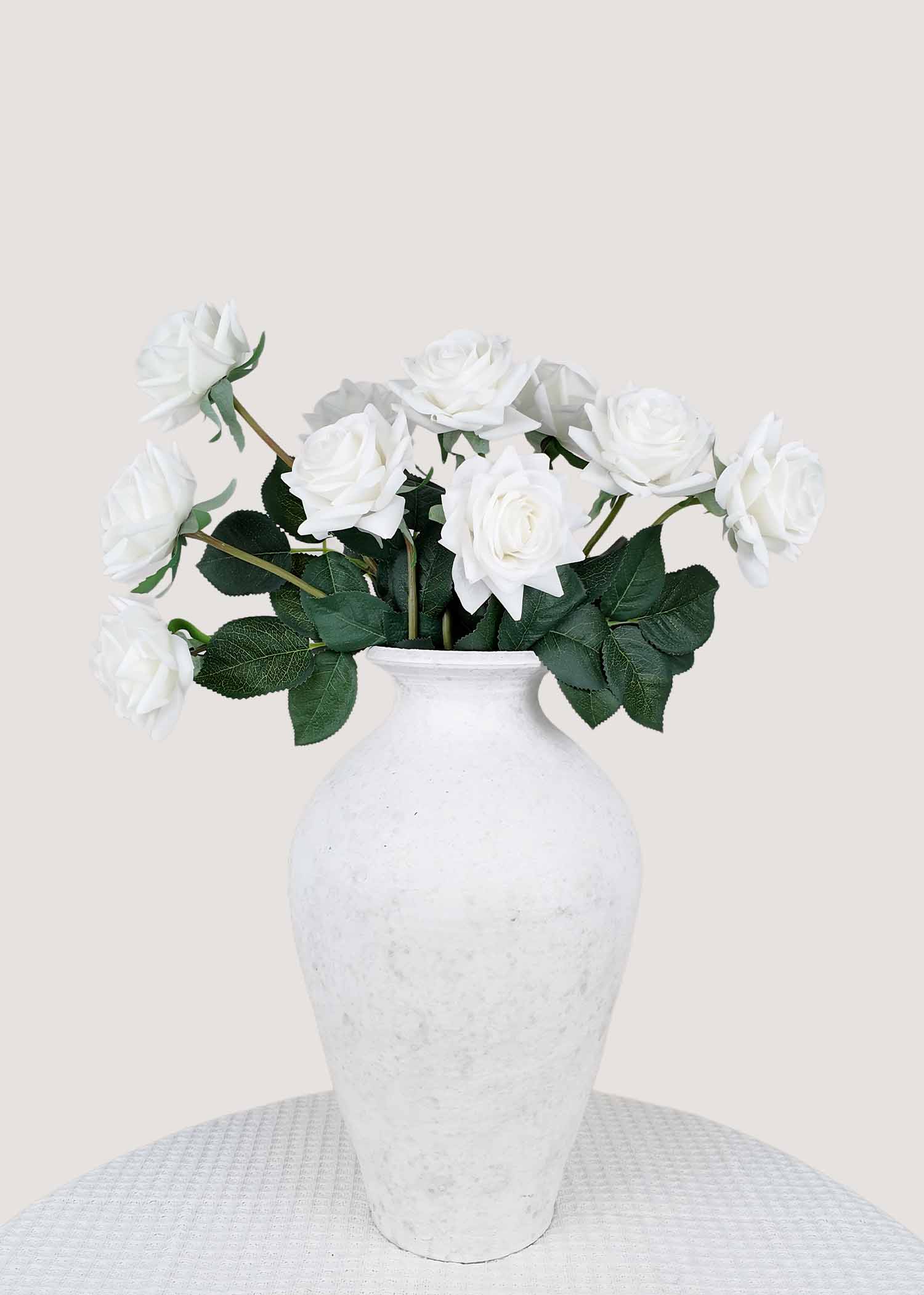 White artificial rose bouquet with real touch petals for weddings and décor