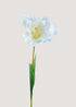 White fringed artificial tulip stem with lifelike silk petals main view