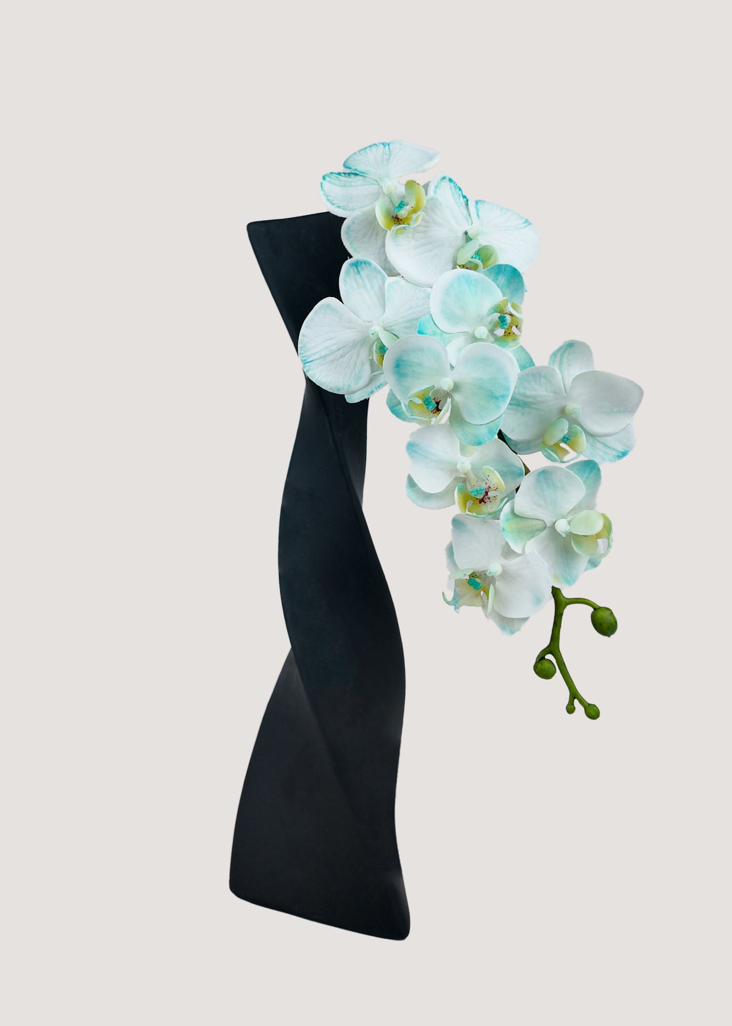 White green artificial orchid stem realistic faux phalaenopsis flower for home decor